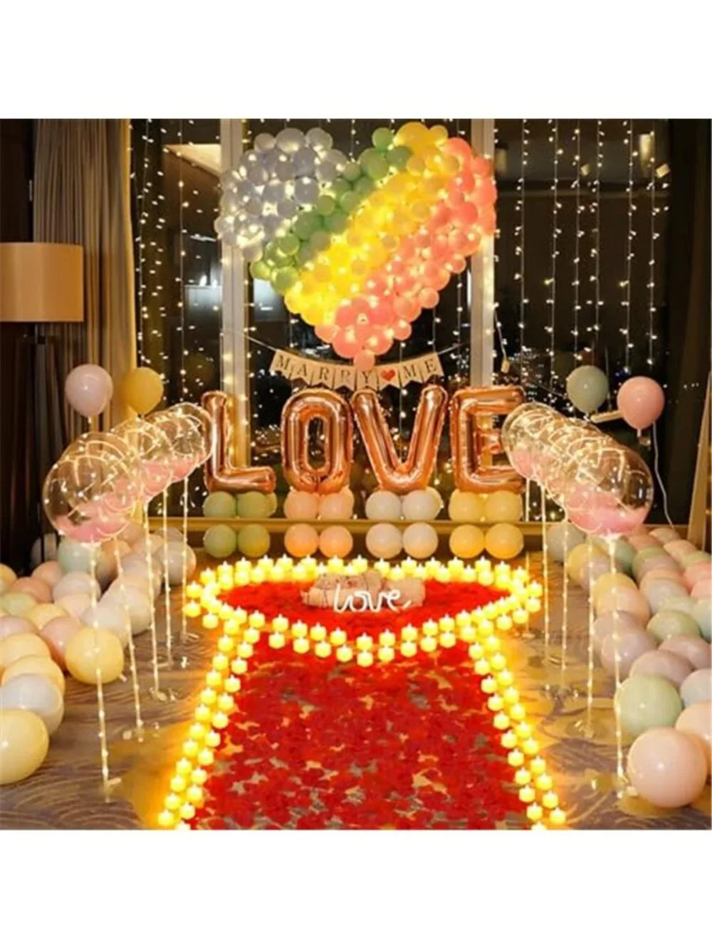 LED Flameless Heart Candles Rose Petals Romantic Wedding Proposal Decor Set
